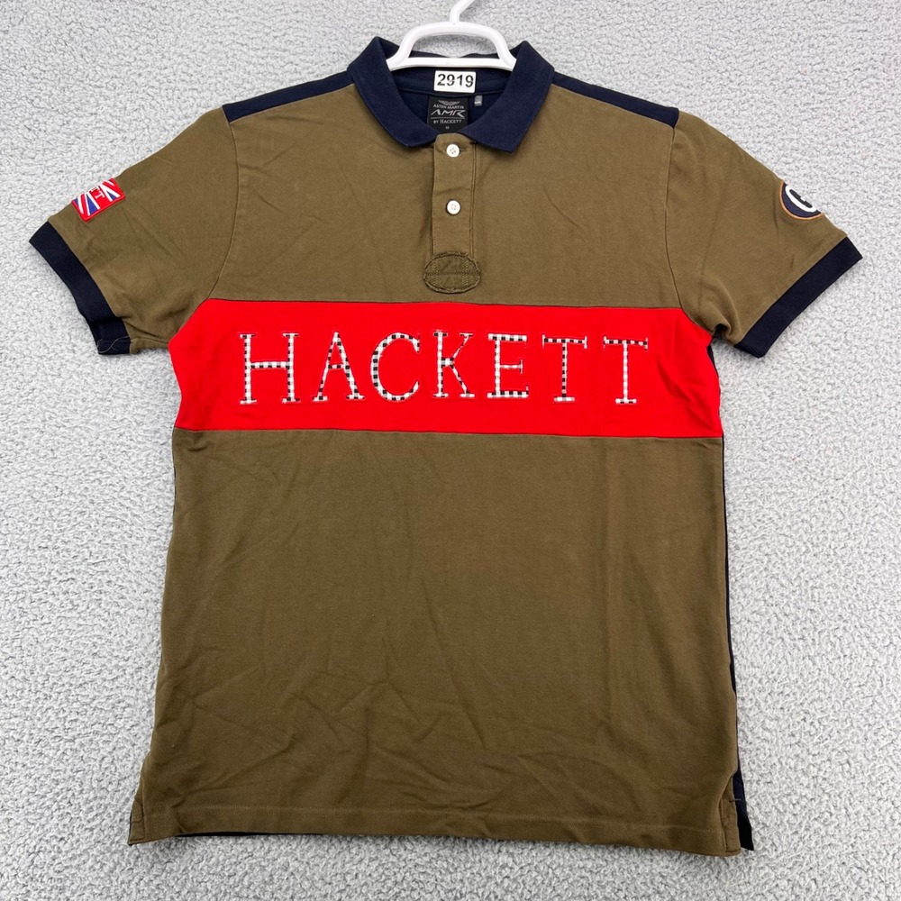 Hackett London Aston Martin Racing AMR Polo Shirt Mens Medium Green Red Navy